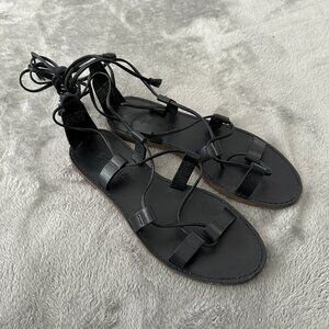 Madewell The Boardwalk Lace Up Sandals 6.5 Black Leather Women's